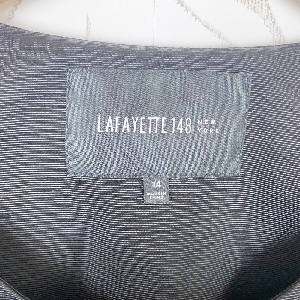 LAFAYETTE 148 NEW YORK Black Textured Tweed Grid Fringe Blazer Jacket 14 office - Picture 12 of 16
